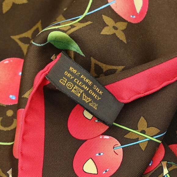 Louis Vuitton Brown Monogram Cherry Scarf 85 M71962 Small Good 154364 - Picture 4 of 4